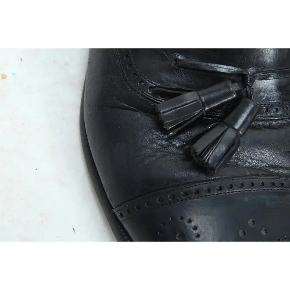 Mezlan Havana Black Leather Wingtip Tassel Loafers Men's US 10